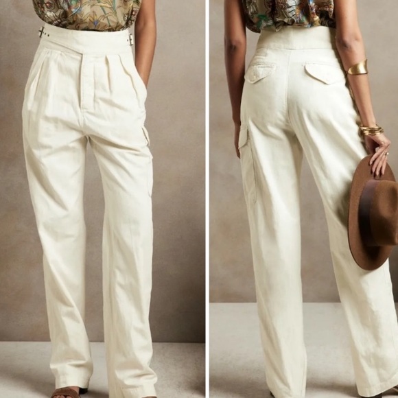 Banana Republic Pants - Banana Republic Heritage Explorer Pants Womens 12 Cream Linen High Rise Pleated